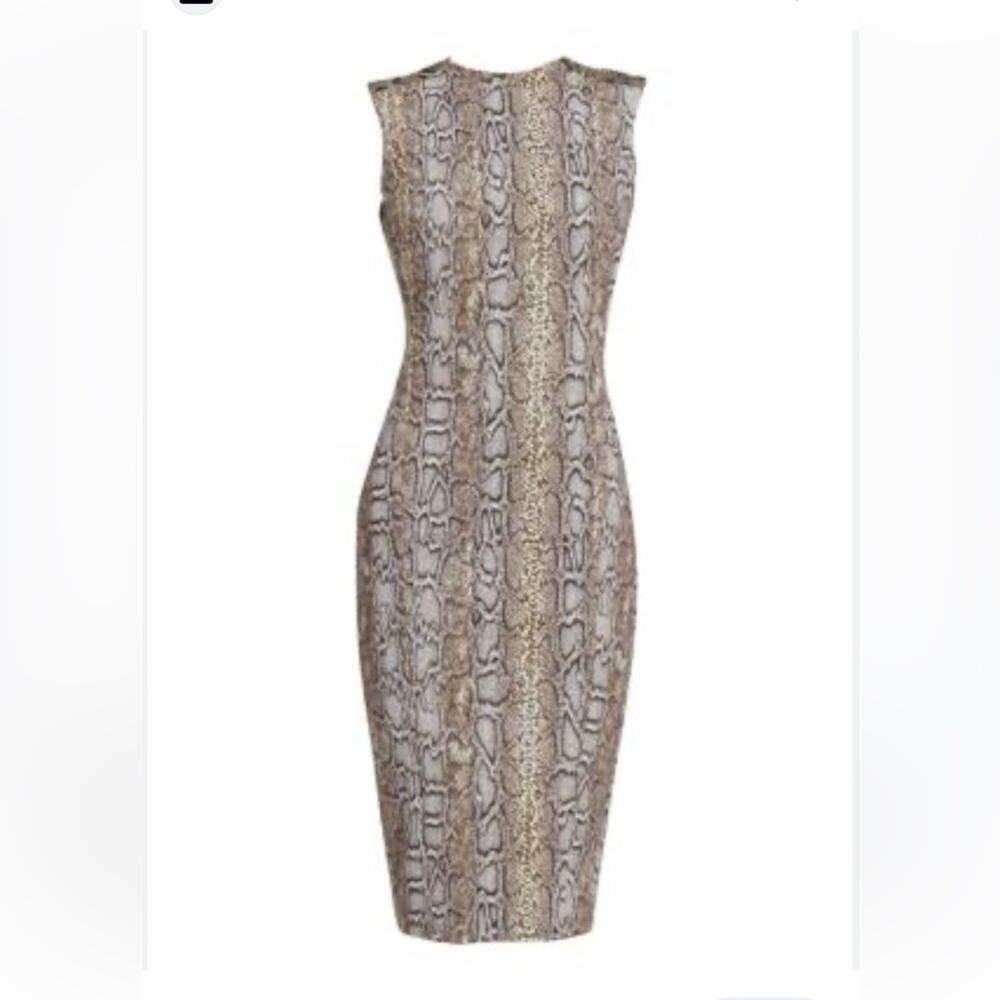 Victoria Beckham Backless Snake-Print Sheath Dress in Brown and Cream